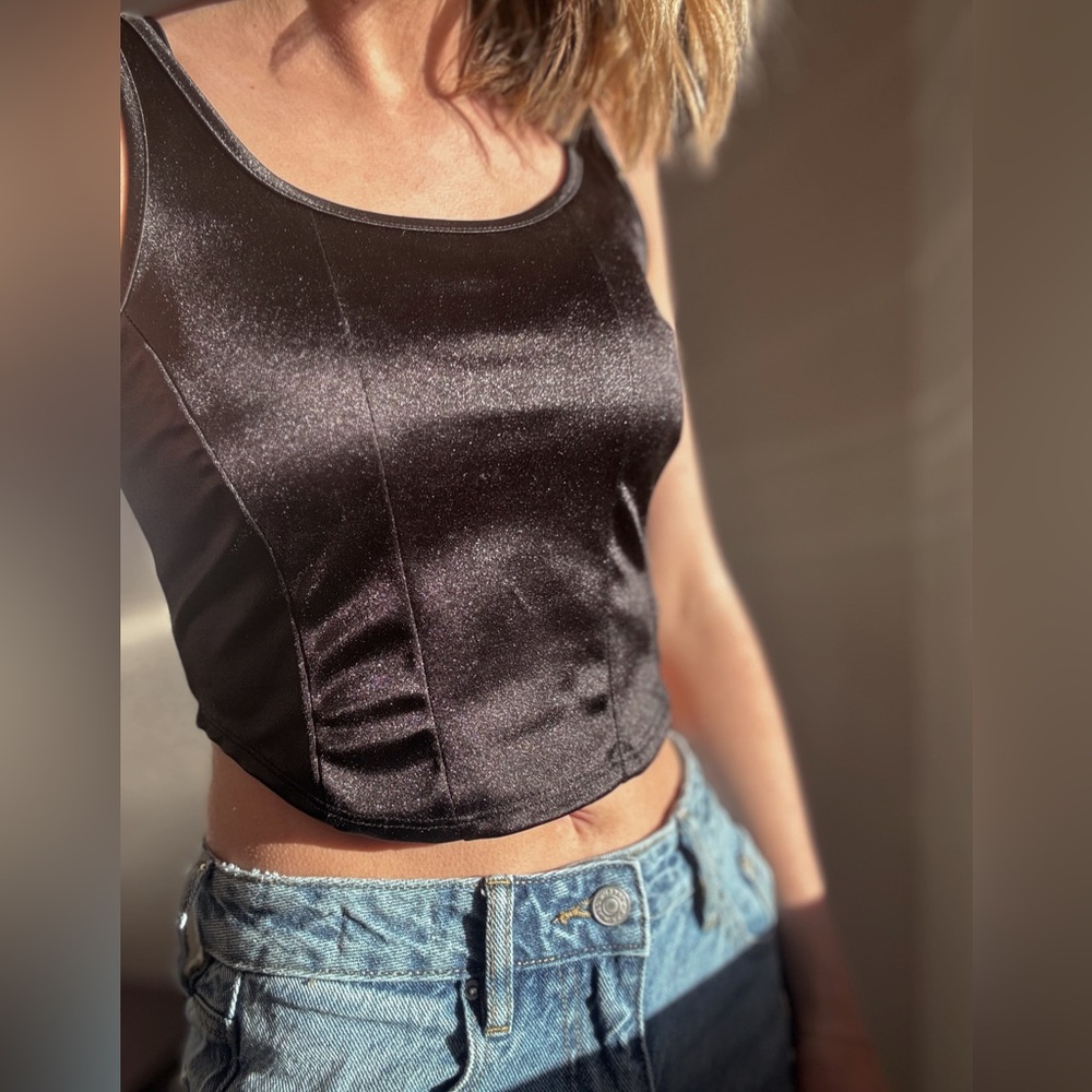 La La Land Satin Cropped Tank Top